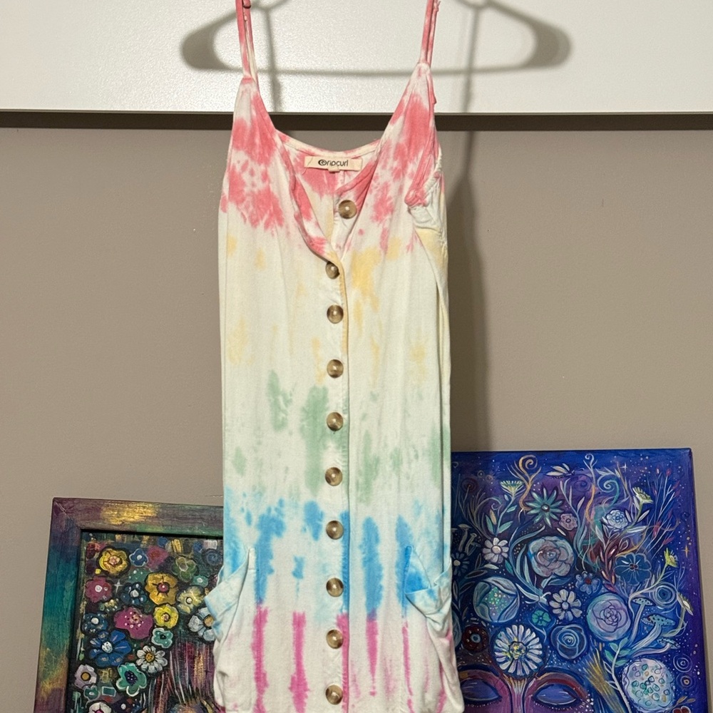 Rip Curl Pink and White Tie-Dye Top
